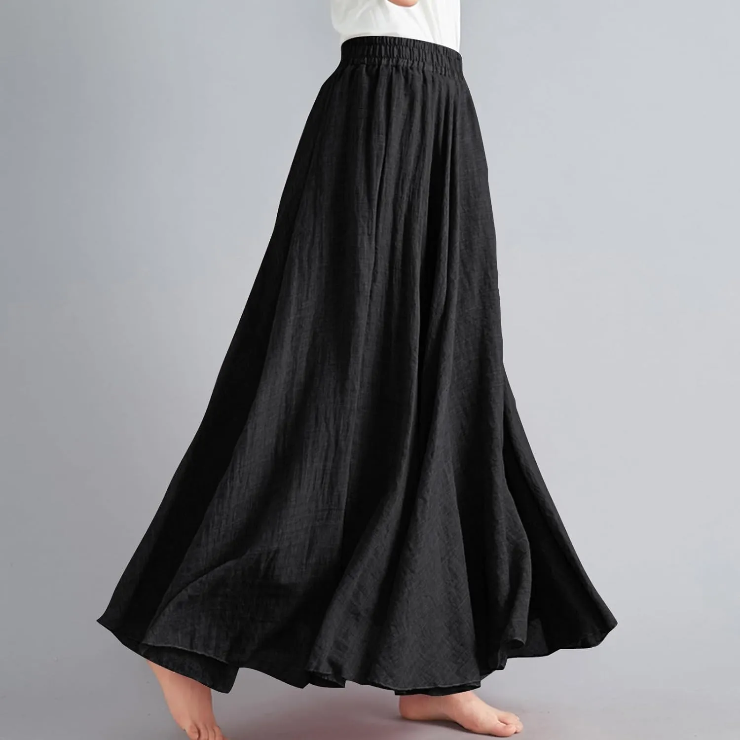 Maxi Skirts for Women Double Layer Elastic Waist Long Maxi Skirt Boho Beach A Line Skirt Flowy Swing Summer Dresses
