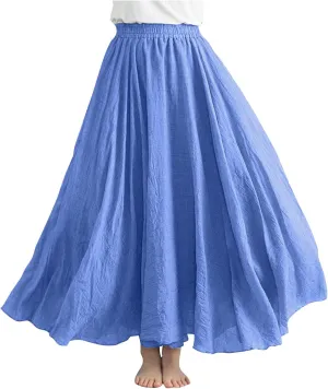 Maxi Skirts for Women Double Layer Elastic Waist Long Maxi Skirt Boho Beach A Line Skirt Flowy Swing Summer Dresses