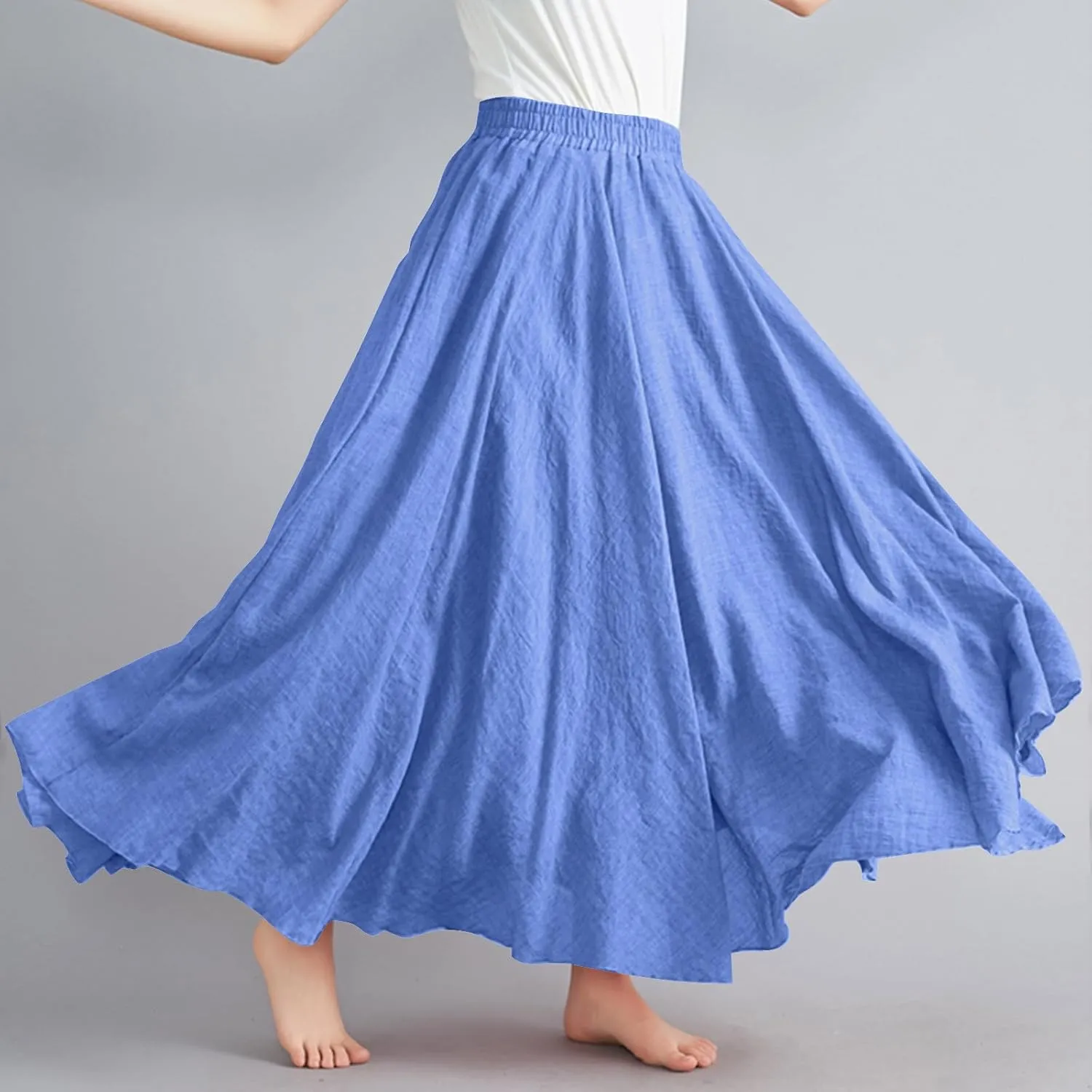 Maxi Skirts for Women Double Layer Elastic Waist Long Maxi Skirt Boho Beach A Line Skirt Flowy Swing Summer Dresses