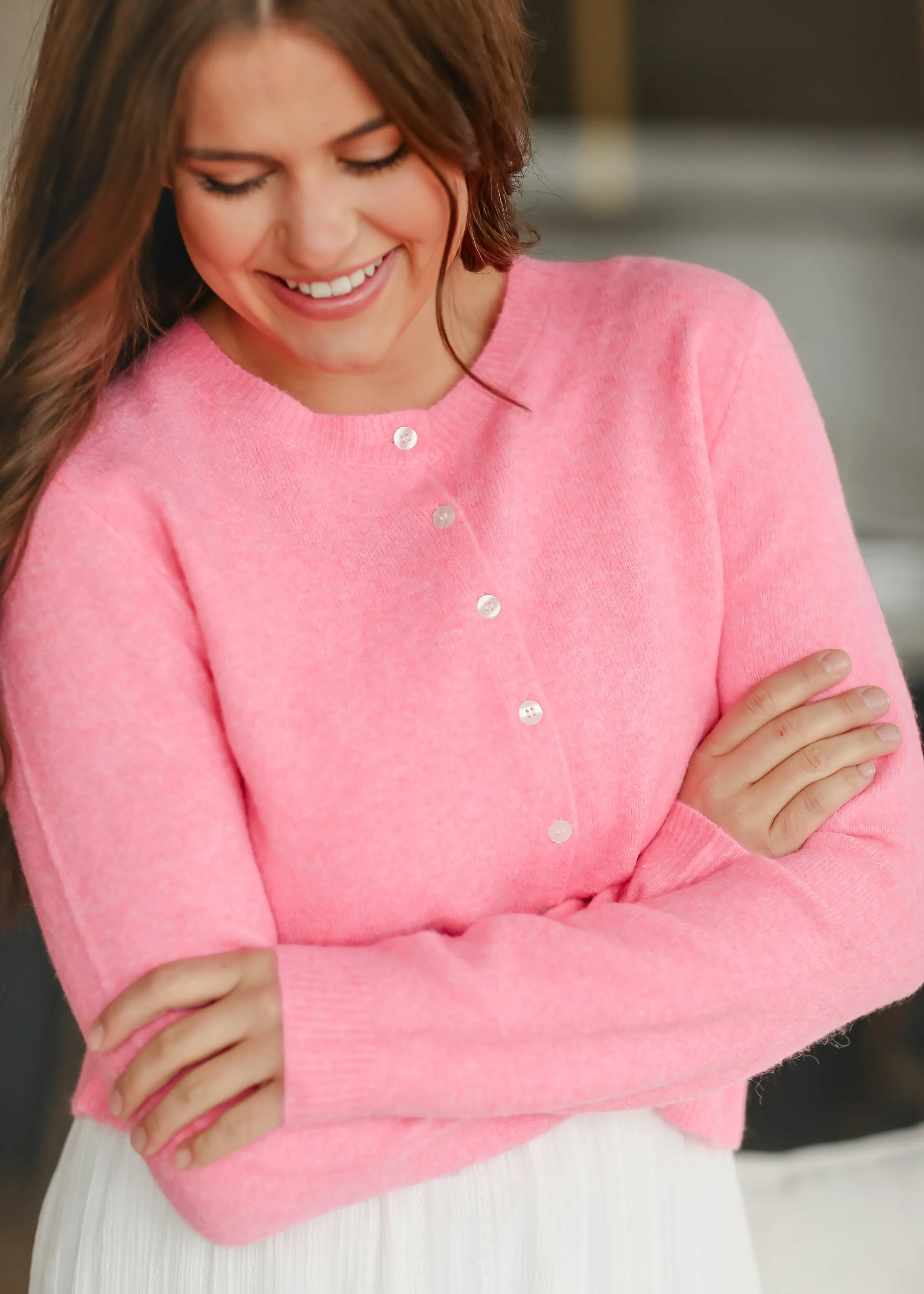 Medina Pink Button Front Cardigan