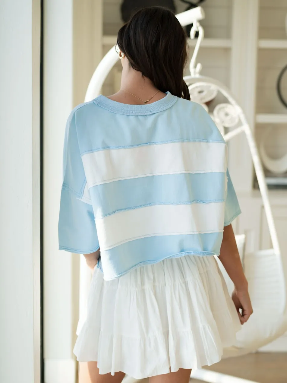 Meg Color Block Washed Tee - Blue
