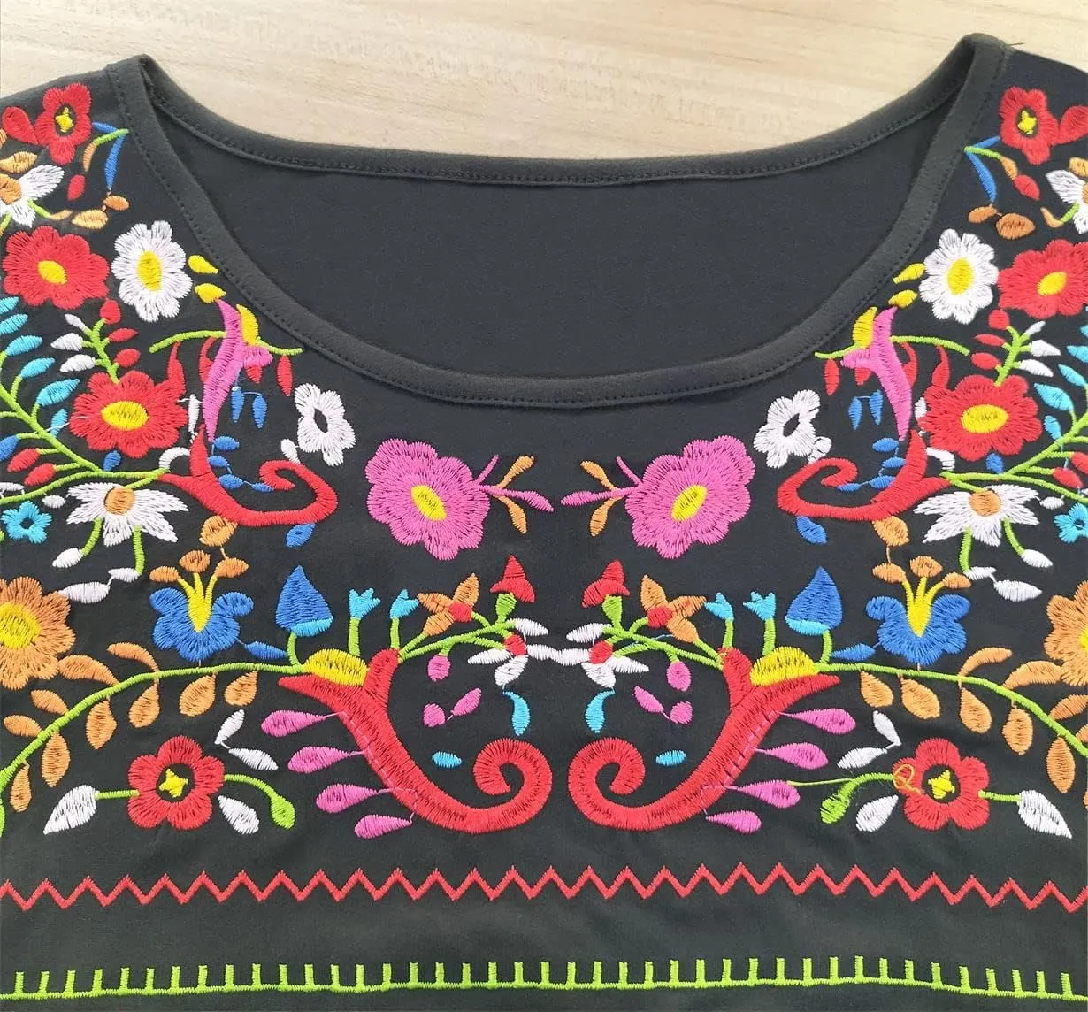 Melliflo Short Sleeve Mexican Tee Shirts for Women Floral Embroidered Loose Tops Ethnic Style Boho T-Shirts