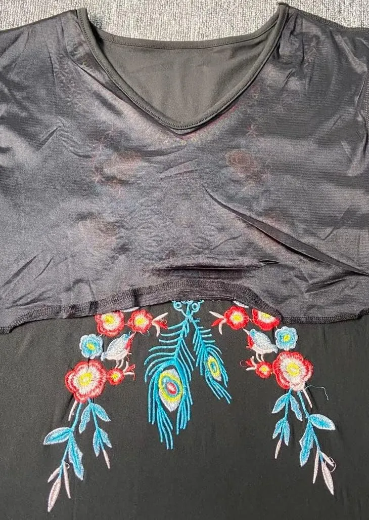 Melliflo Short Sleeve Mexican Tee Shirts for Women Floral Embroidered Loose Tops Ethnic Style Boho T-Shirts