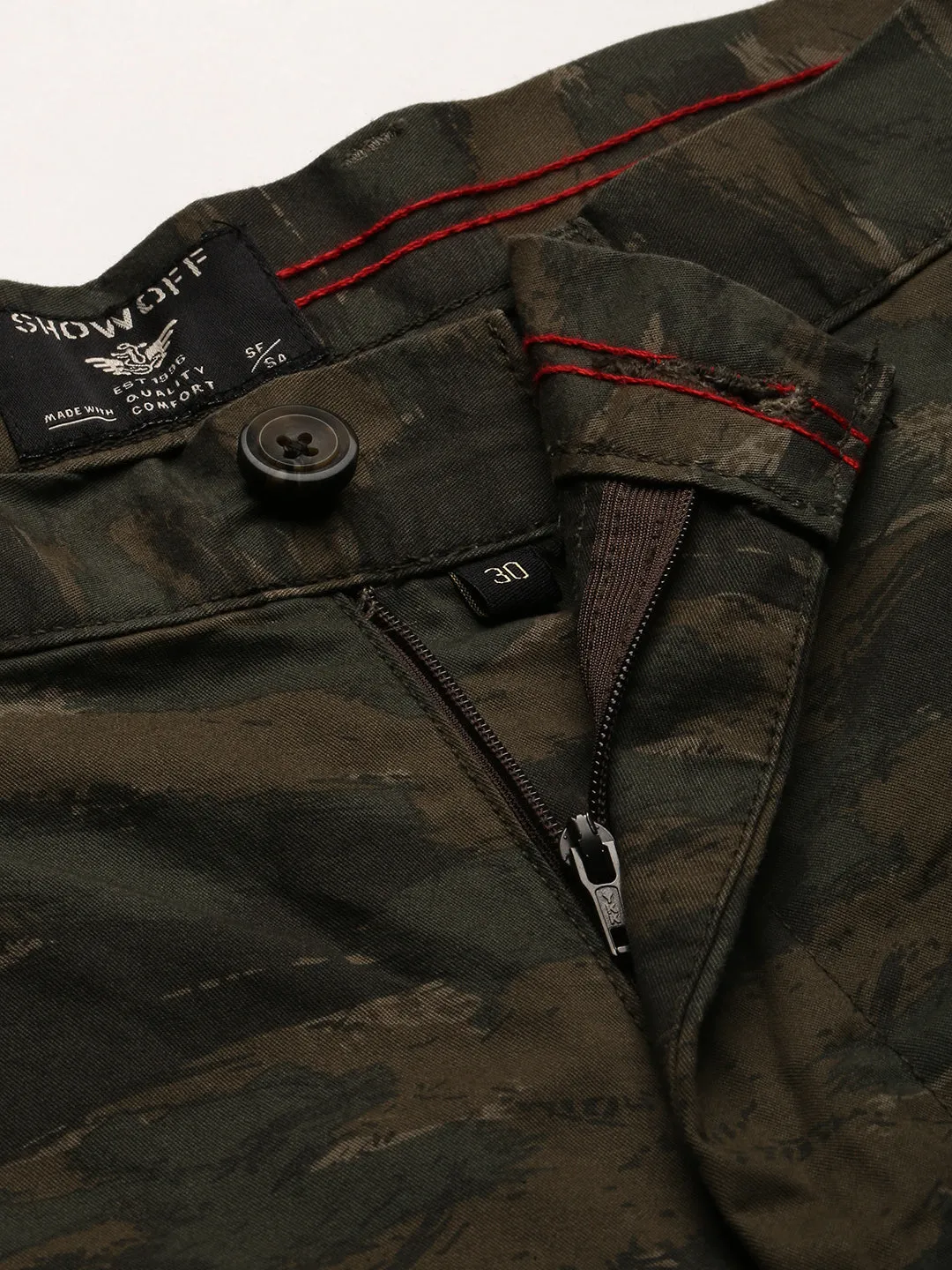 Men Olive Camouflage Printed Cotton Shorts