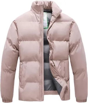 Men Stand Collar Solid Zipper Cotton-Padded Jacket Classic Outdoor Oversized Thick Parka Coat