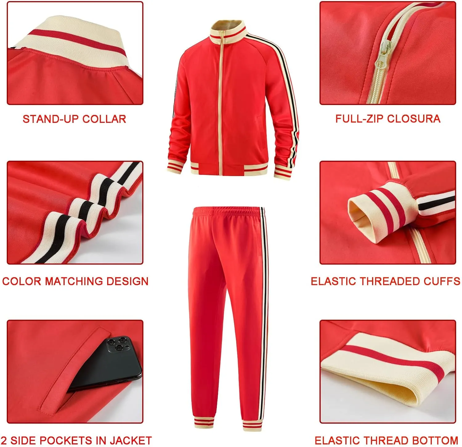 Men Track Suits Sets Long Sleeve Full-zip Sweatsuit Active Jackets and Pants 2 Piece Outfits