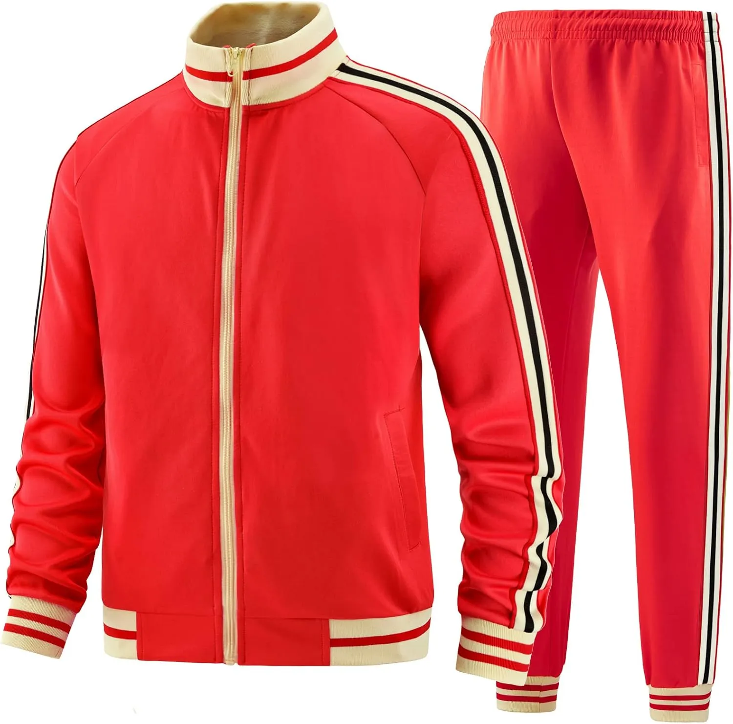 Men Track Suits Sets Long Sleeve Full-zip Sweatsuit Active Jackets and Pants 2 Piece Outfits
