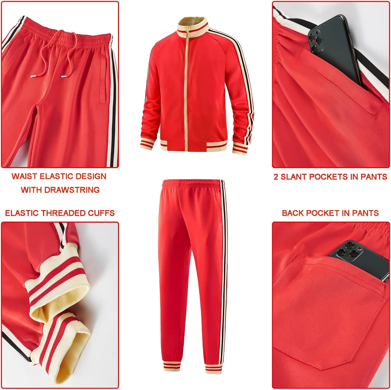 Men Track Suits Sets Long Sleeve Full-zip Sweatsuit Active Jackets and Pants 2 Piece Outfits