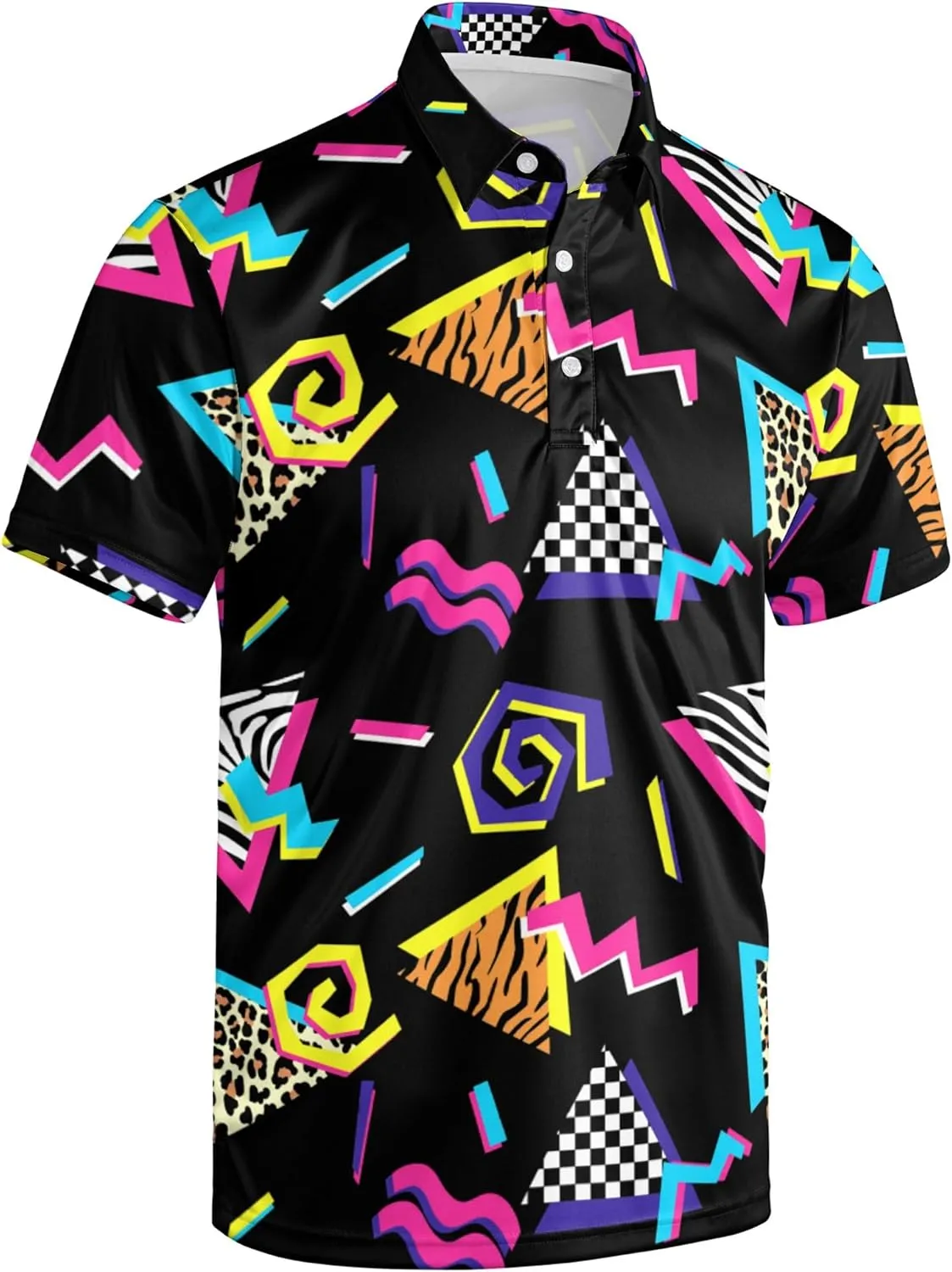 Mens 80s Golf Shirt Dry Fit Performance Short Sleeve Print Shirts Funny 90s Golf Shirts for Men