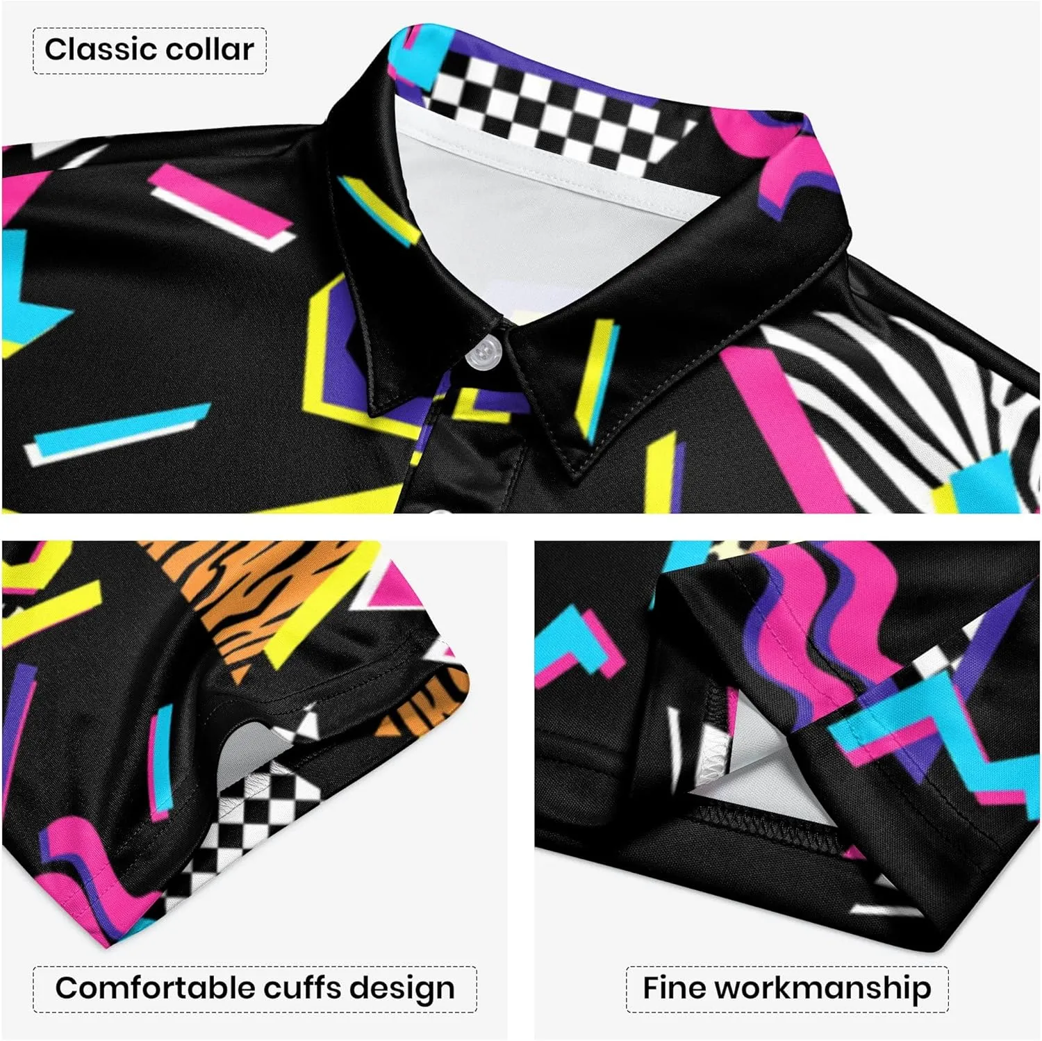 Mens 80s Golf Shirt Dry Fit Performance Short Sleeve Print Shirts Funny 90s Golf Shirts for Men