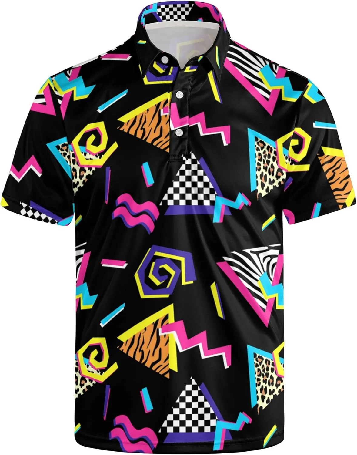 Mens 80s Golf Shirt Dry Fit Performance Short Sleeve Print Shirts Funny 90s Golf Shirts for Men