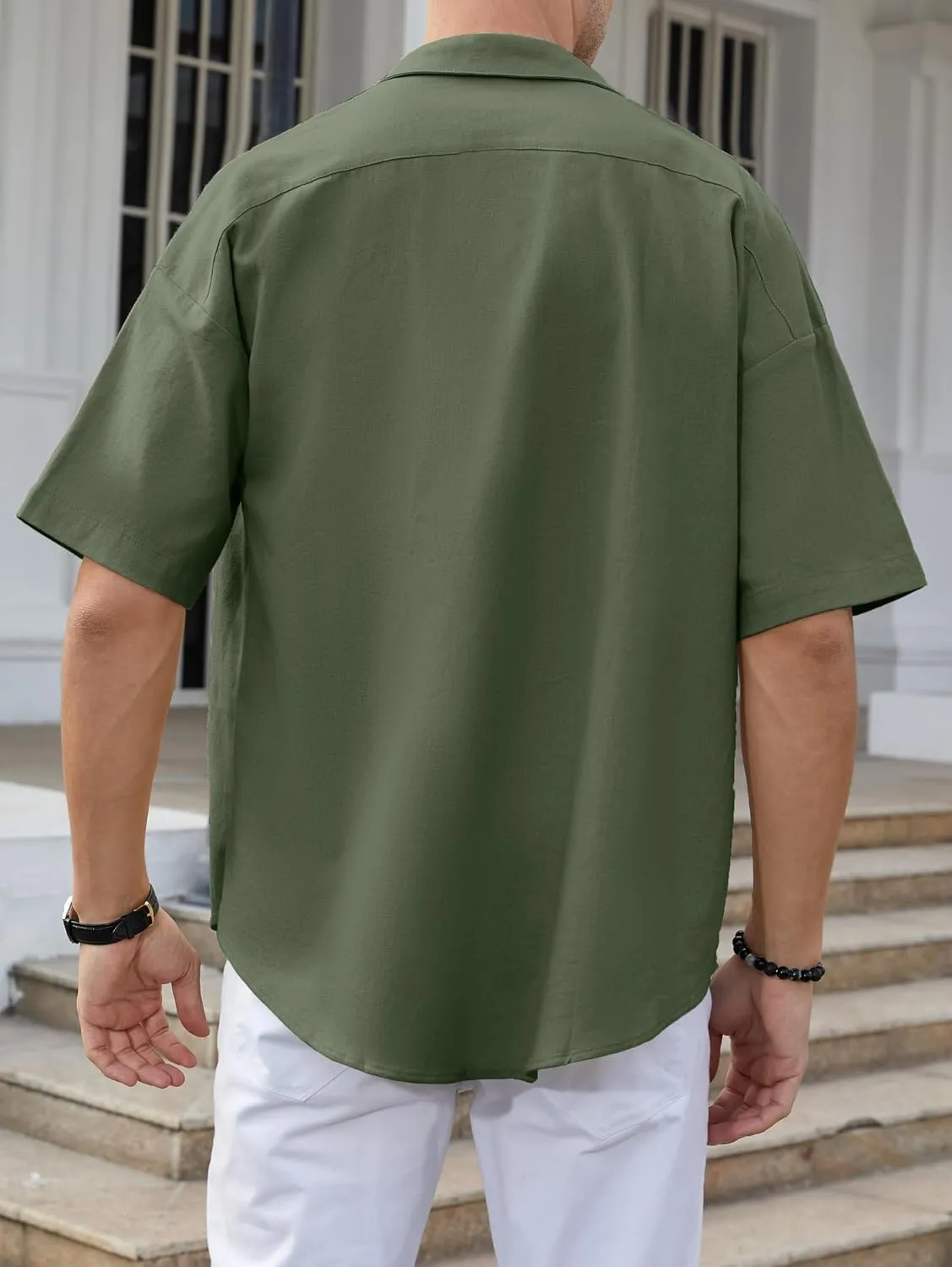 Men's Casual Linen Button Down Shirts Short Sleeve Dress Shirt Fashion Summer Clothes Beach Shirts