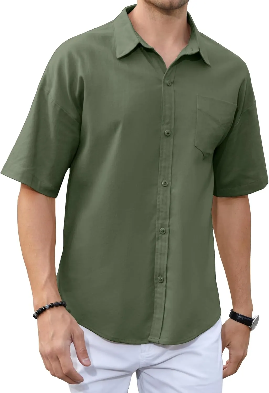 Men's Casual Linen Button Down Shirts Short Sleeve Dress Shirt Fashion Summer Clothes Beach Shirts