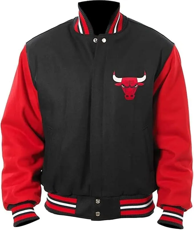 Men's Chicago Vintage Baseball Game Letterman Bull Black Wool & Leather Jacket