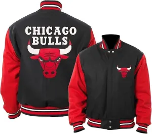 Men's Chicago Vintage Baseball Game Letterman Bull Black Wool & Leather Jacket