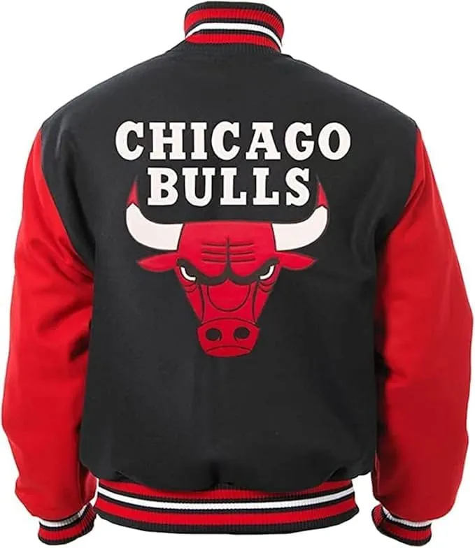 Men's Chicago Vintage Baseball Game Letterman Bull Black Wool & Leather Jacket