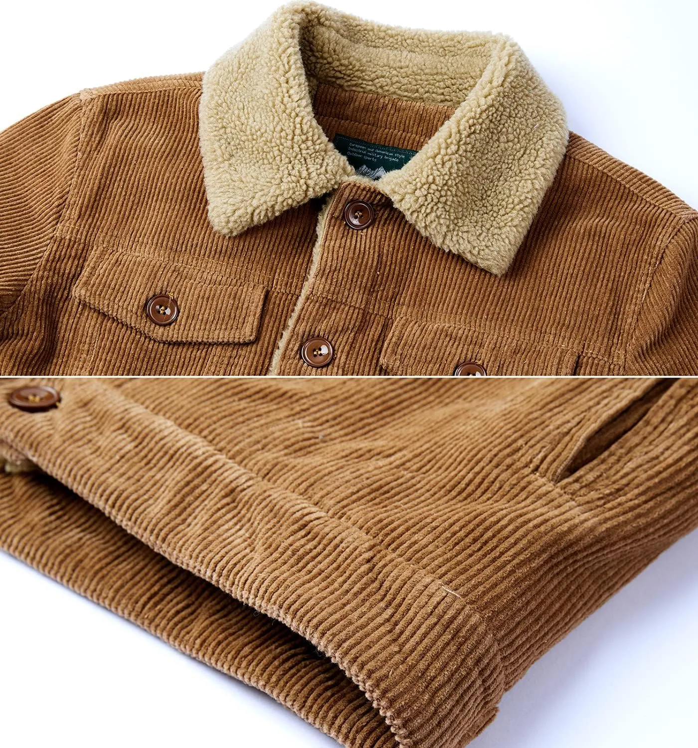 Men's Corduroy Jacket Winter Sherpa Fleece Trucker Jacket Fur Collar Warm Cowboy Coat