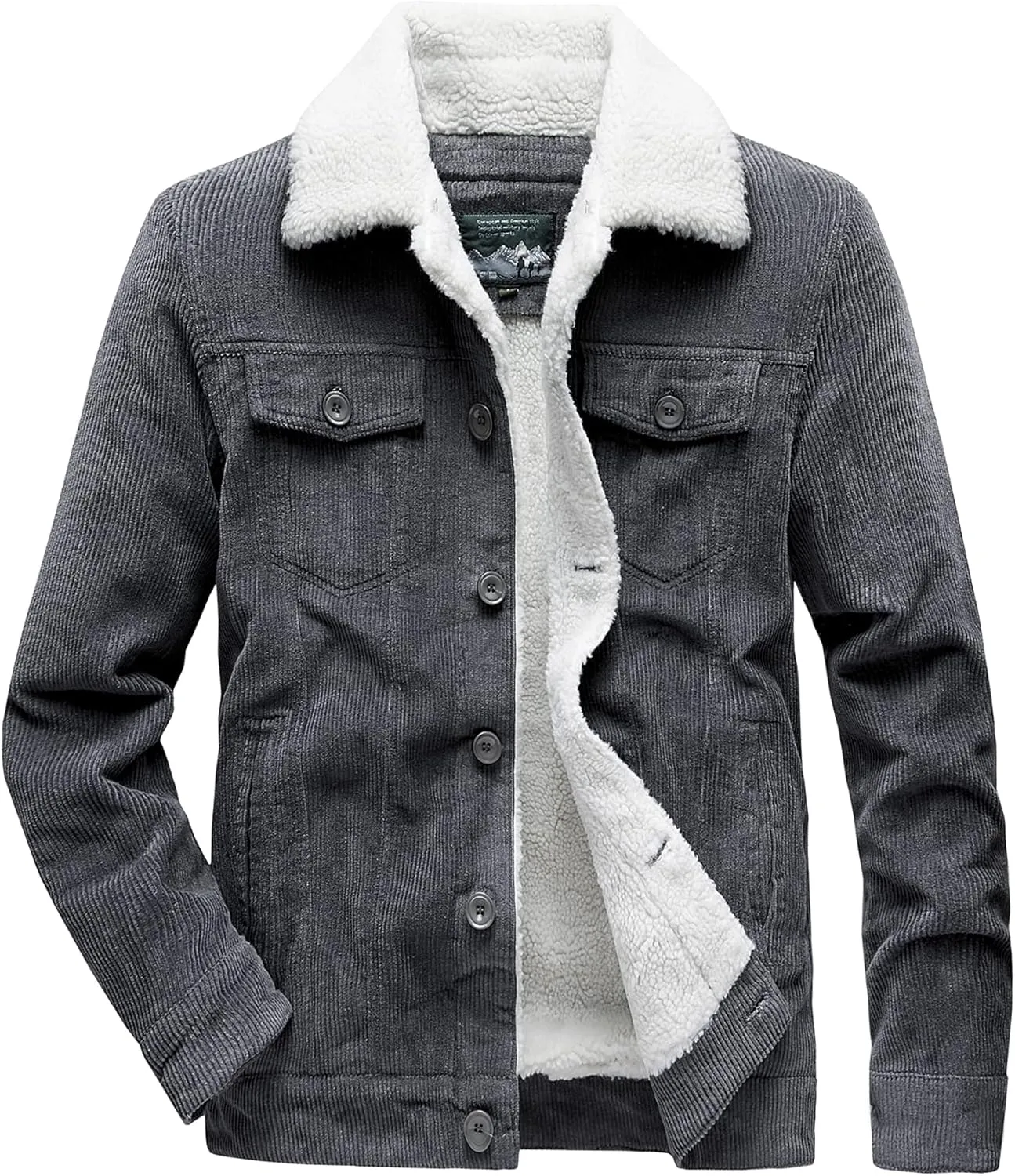 Men's Corduroy Jacket Winter Sherpa Fleece Trucker Jacket Fur Collar Warm Cowboy Coat