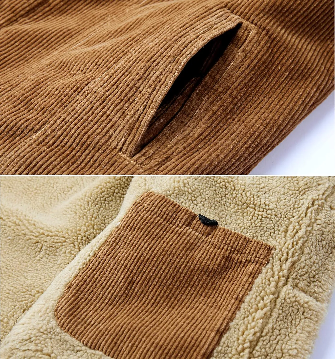 Men's Corduroy Jacket Winter Sherpa Fleece Trucker Jacket Fur Collar Warm Cowboy Coat