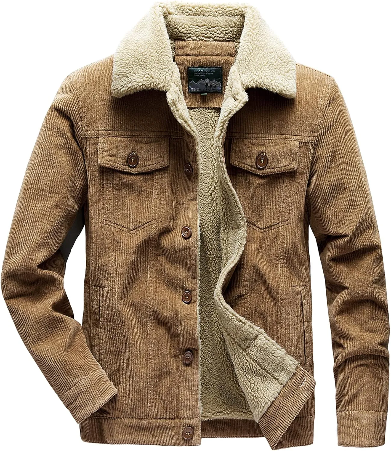 Men's Corduroy Jacket Winter Sherpa Fleece Trucker Jacket Fur Collar Warm Cowboy Coat