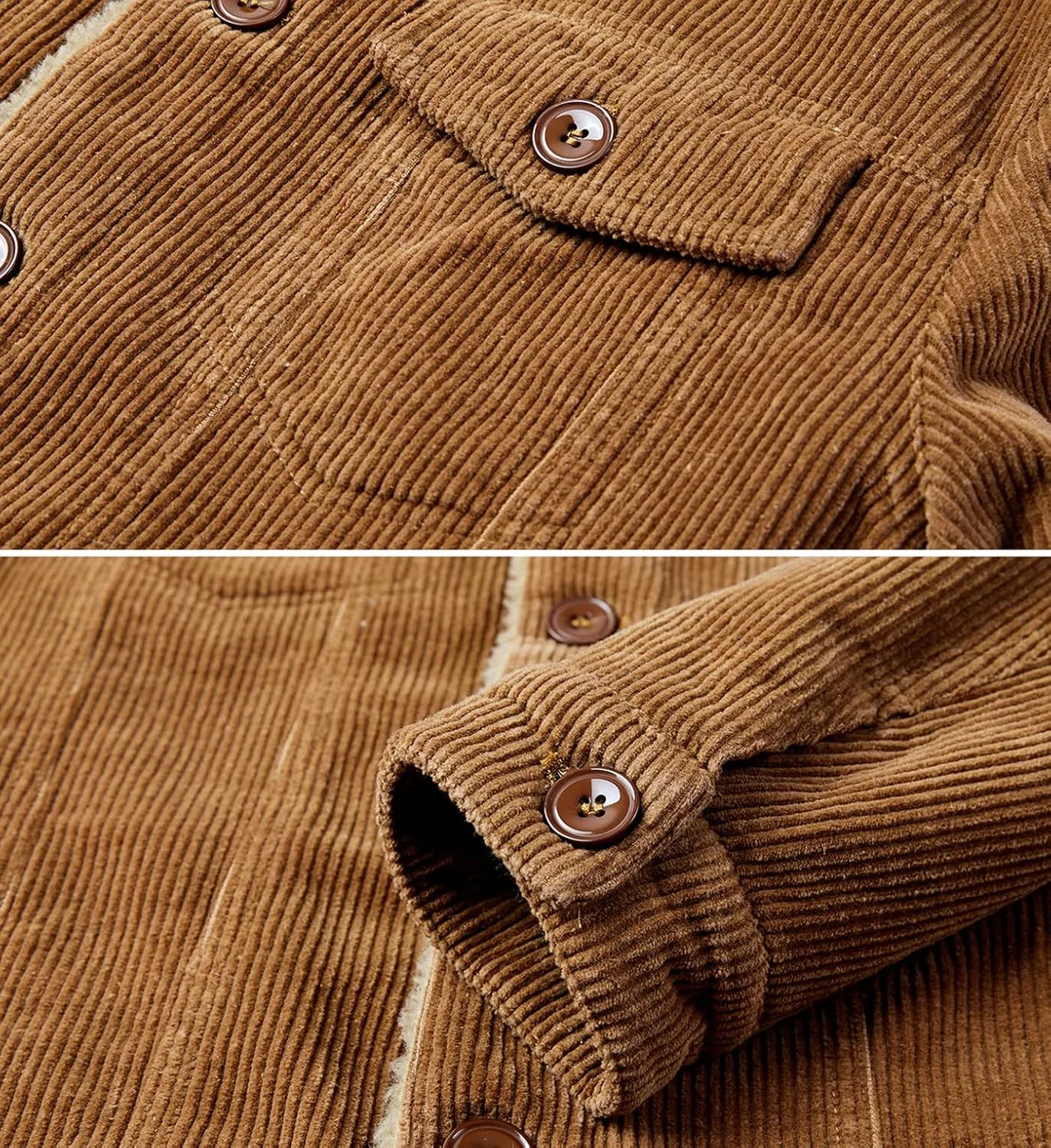 Men's Corduroy Jacket Winter Sherpa Fleece Trucker Jacket Fur Collar Warm Cowboy Coat