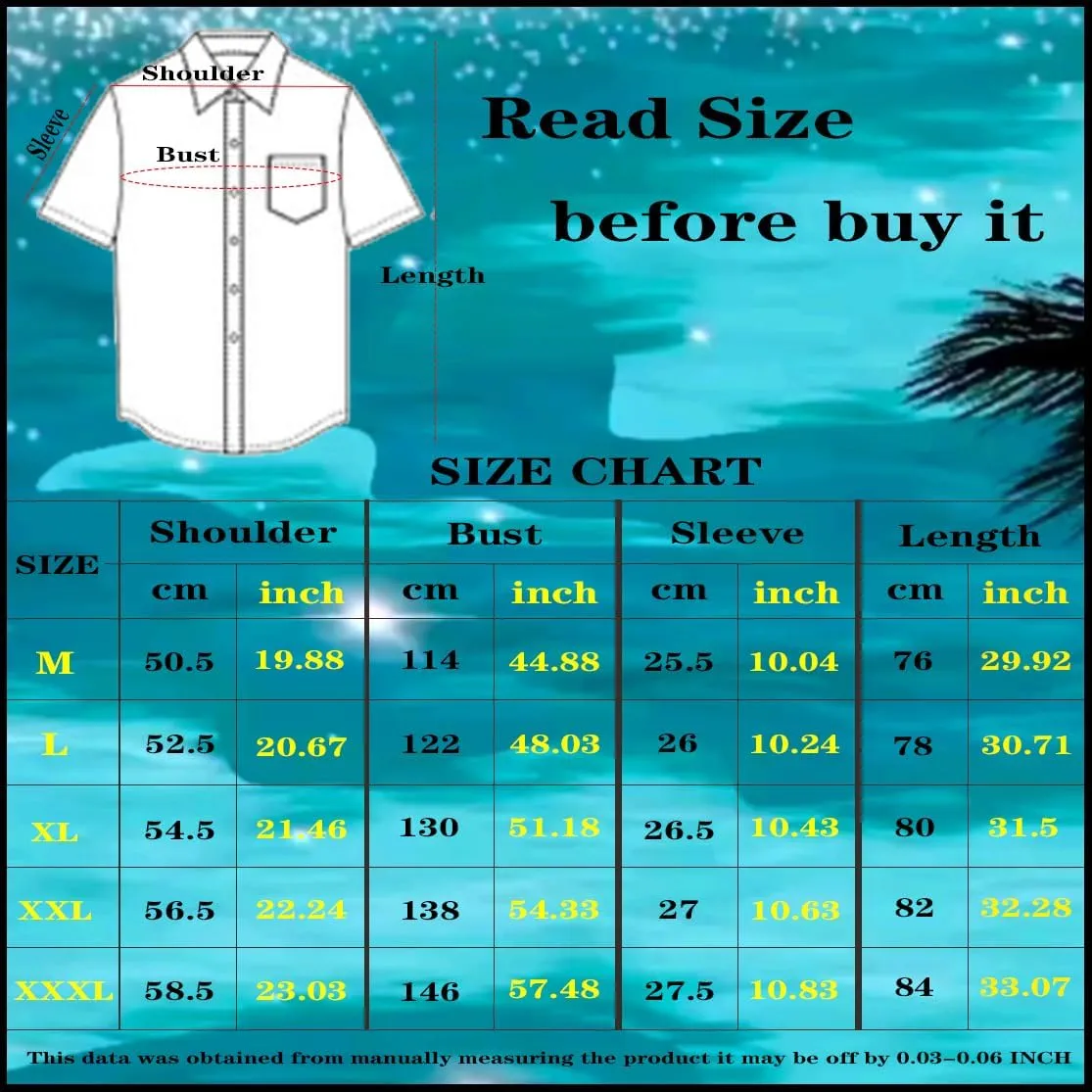Mens Hawaiian Shirts Regular fit Short Sleeve Button Down Shirt Tropical Holiday Beach Printed Shirts