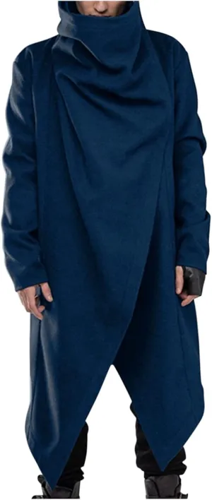 Mens Poncho Hooded Cape Cloak Fashion Irregular Hem Hoodie Pullover Overcoat Solid Color Loose Fit Cardigan Jacket