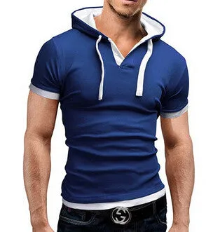 Men's T Shirt Summer Fashion Hooded Sling Short-Sleeved Tees Male Camisa Masculina Sports T-Shirt Slim Tops