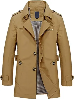 Men's Trench Coat Short Single Breasted Lightweight Windbreaker Jackets