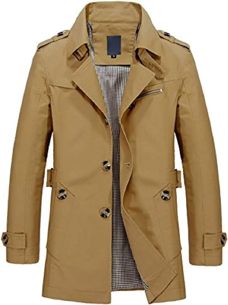 Men's Trench Coat Short Single Breasted Lightweight Windbreaker Jackets