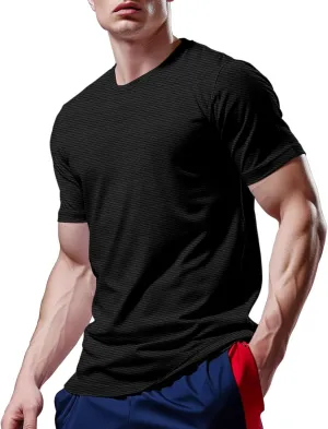 Mens Workout Shirts Dry Fit, Running Top Athletic Tee Moisture Wicking Crewneck Gym T-Shirts Short Sleeve