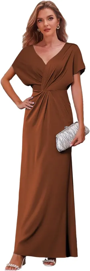 Mermaid Mother of The Bride Dresses with Sleeves V Neck Wedding Guest Formal Dress for Women