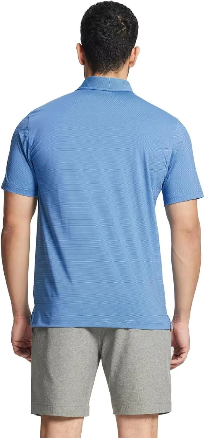 MICHEL ROUEN Golf Shirts for Men Short Sleeve Lightweight Quick Dry Pin Striped Casual Collared Polo Shirts