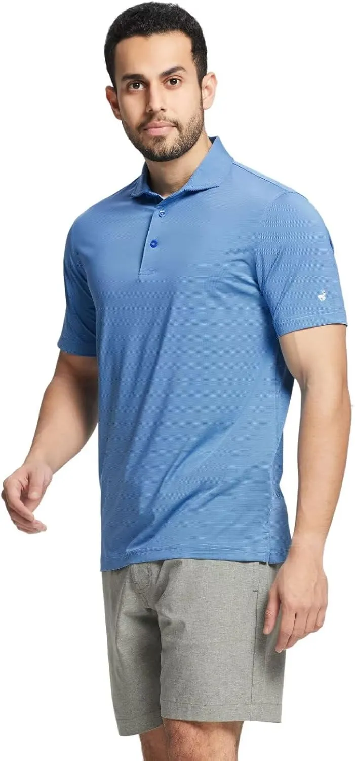 MICHEL ROUEN Golf Shirts for Men Short Sleeve Lightweight Quick Dry Pin Striped Casual Collared Polo Shirts