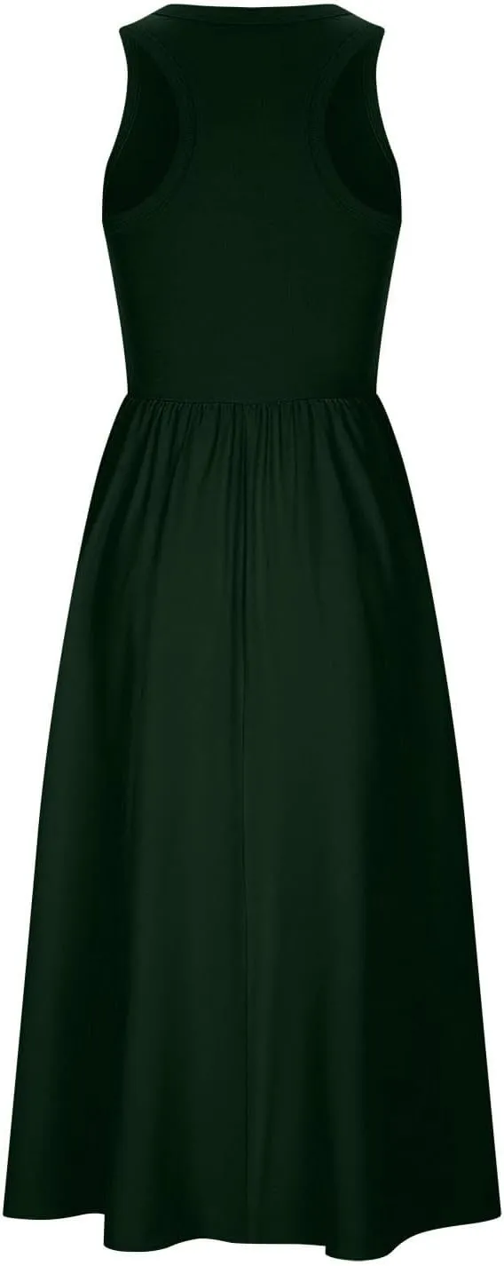 Midi Summer Dresses for Women 2024 Casual Ribbed Loose Fit a Line Dresses Solid Color Sleeveless Long Maxi Dresses