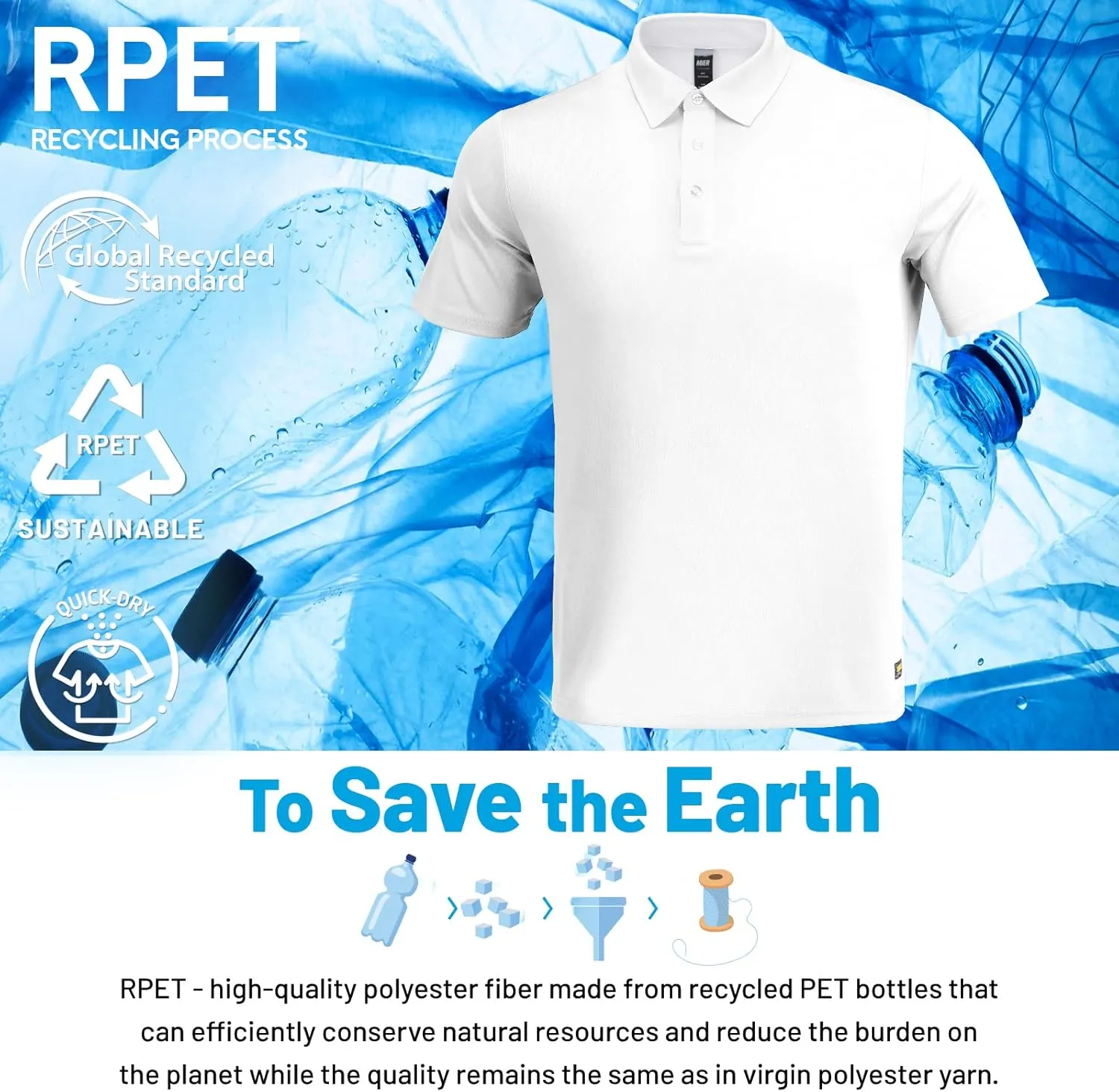 MIER Men's Quick Dry Polo Shirts Polyester Casual Collared Tennis Shirts, Moisture-Wicking, Short Sleeve
