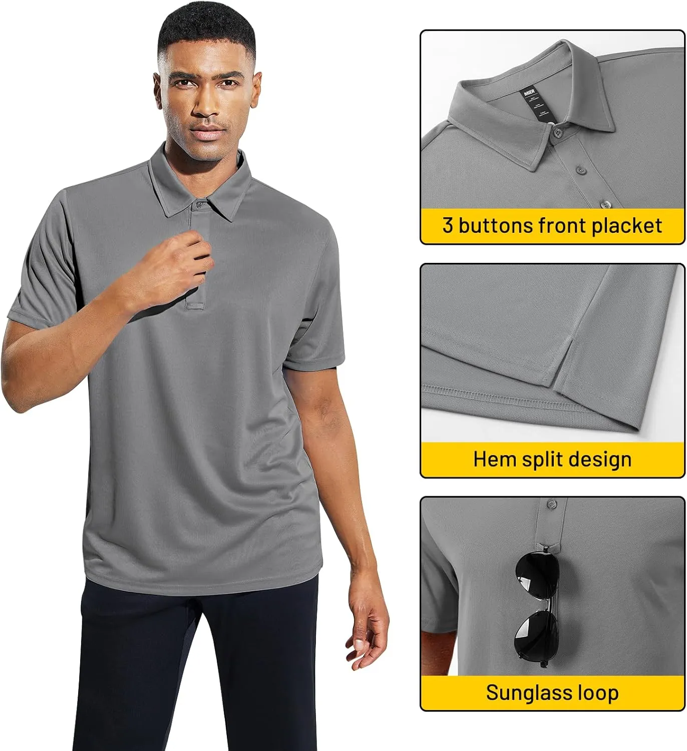 MIER Men's Quick Dry Polo Shirts Polyester Casual Collared Tennis Shirts, Moisture-Wicking, Short Sleeve