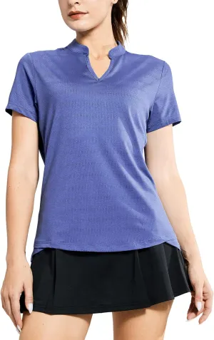 MIER Women's Golf Polo Shirts Collarless Short Sleeve Tennis Running T-Shirts V-Neck Cooling Summer Tee
