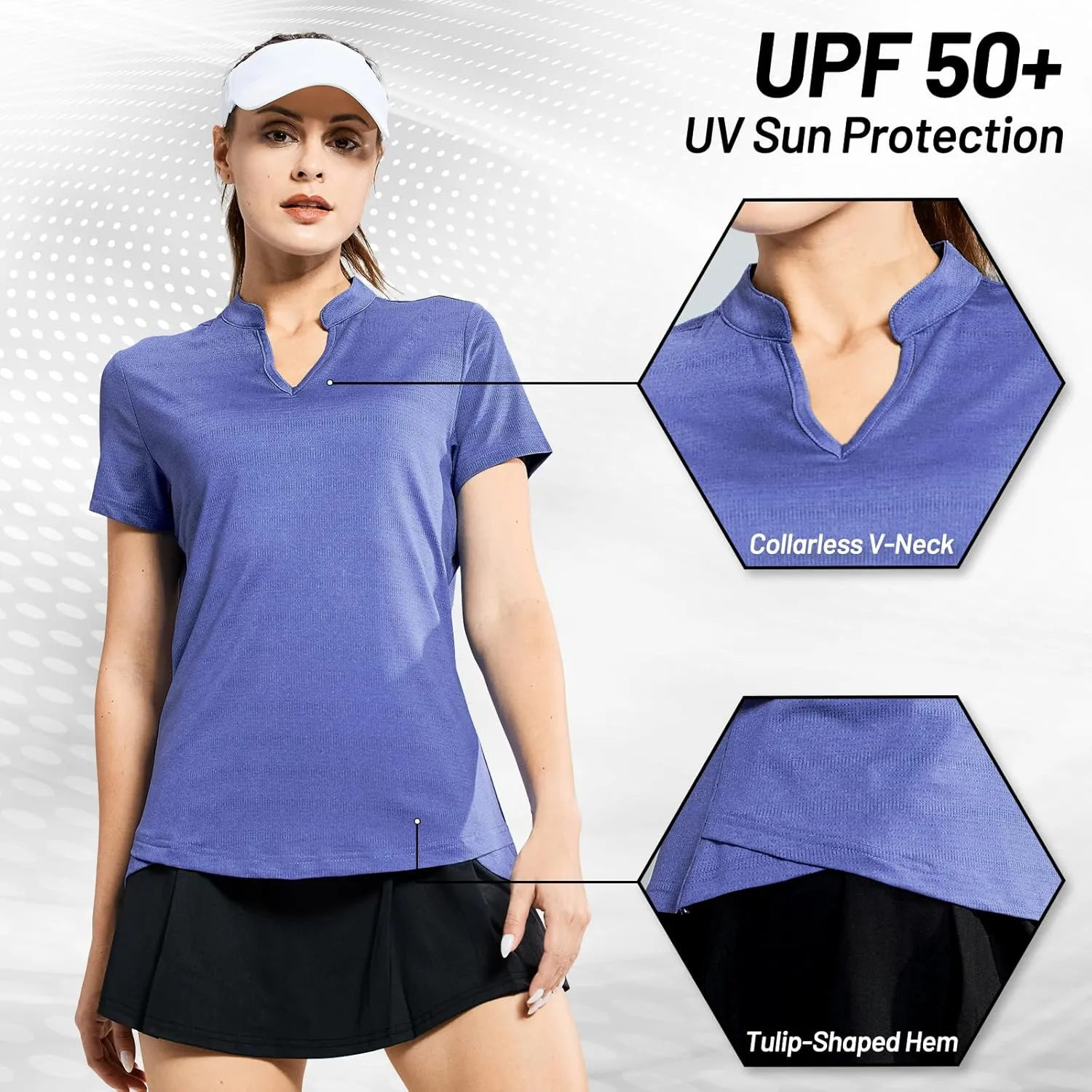MIER Women's Golf Polo Shirts Collarless Short Sleeve Tennis Running T-Shirts V-Neck Cooling Summer Tee