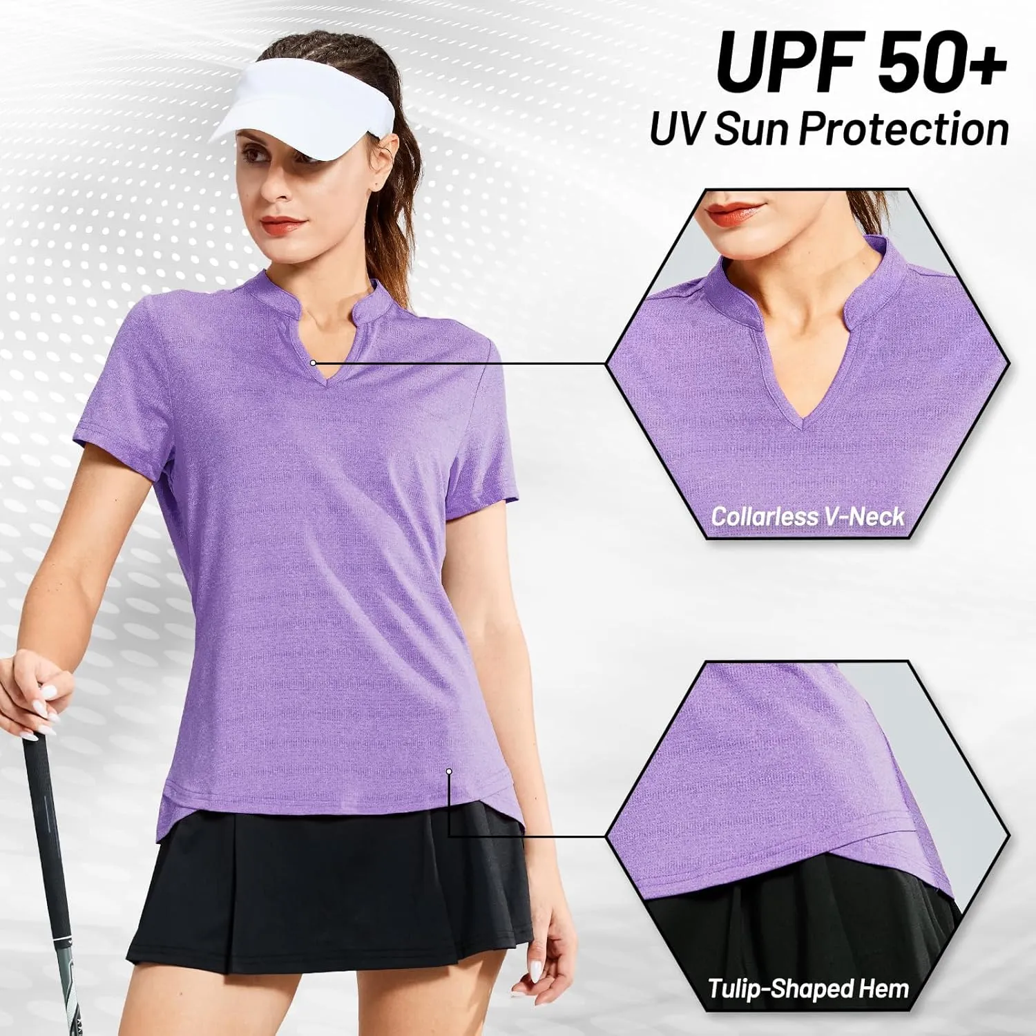 MIER Women's Golf Polo Shirts Collarless Short Sleeve Tennis Running T-Shirts V-Neck Cooling Summer Tee