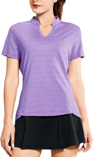 MIER Women's Golf Polo Shirts Collarless Short Sleeve Tennis Running T-Shirts V-Neck Cooling Summer Tee