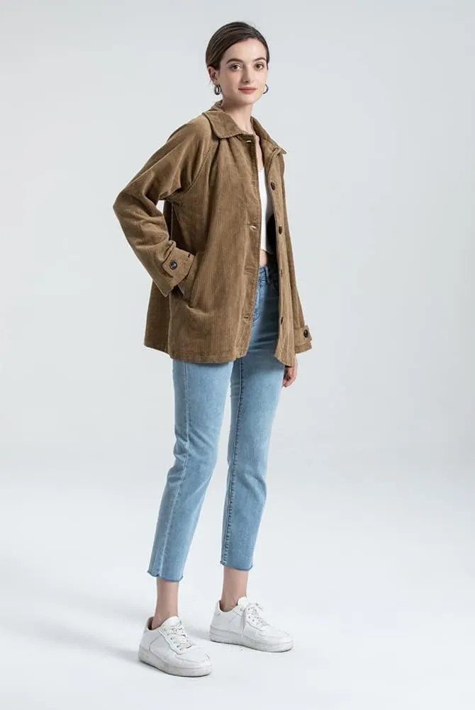 Minibee Women's Corduroy Jackets Long Sleeve Coats Button Down Outwear Tops with Pockets