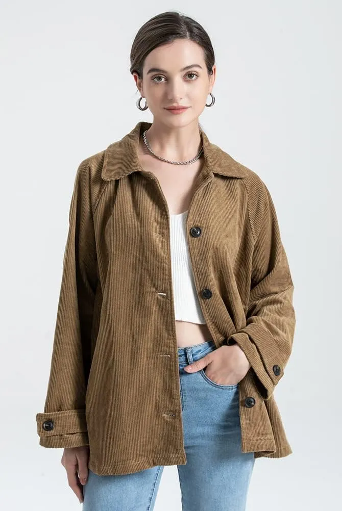 Minibee Women's Corduroy Jackets Long Sleeve Coats Button Down Outwear Tops with Pockets