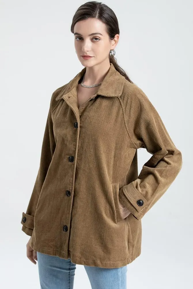 Minibee Women's Corduroy Jackets Long Sleeve Coats Button Down Outwear Tops with Pockets