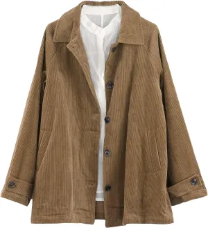 Minibee Women's Corduroy Jackets Long Sleeve Coats Button Down Outwear Tops with Pockets