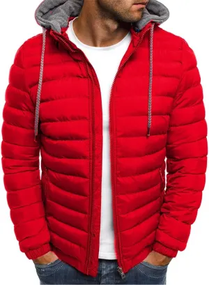 Mmoneyake Men's Hooded Puffer Jacket Quilted Cotton Padded Insulated Down Coat Autumn and Winter Solid Zipper Hoodies Outwear
