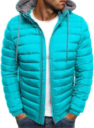 Mmoneyake Men's Hooded Puffer Jacket Quilted Cotton Padded Insulated Down Coat Autumn and Winter Solid Zipper Hoodies Outwear