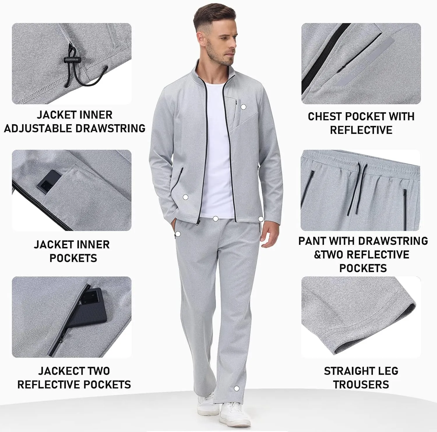 MoFiz Men's Tracksuits Set Long Sleeve Causal Full Zip Running Sports Sweatsuit For Men 2 Piece Outfits