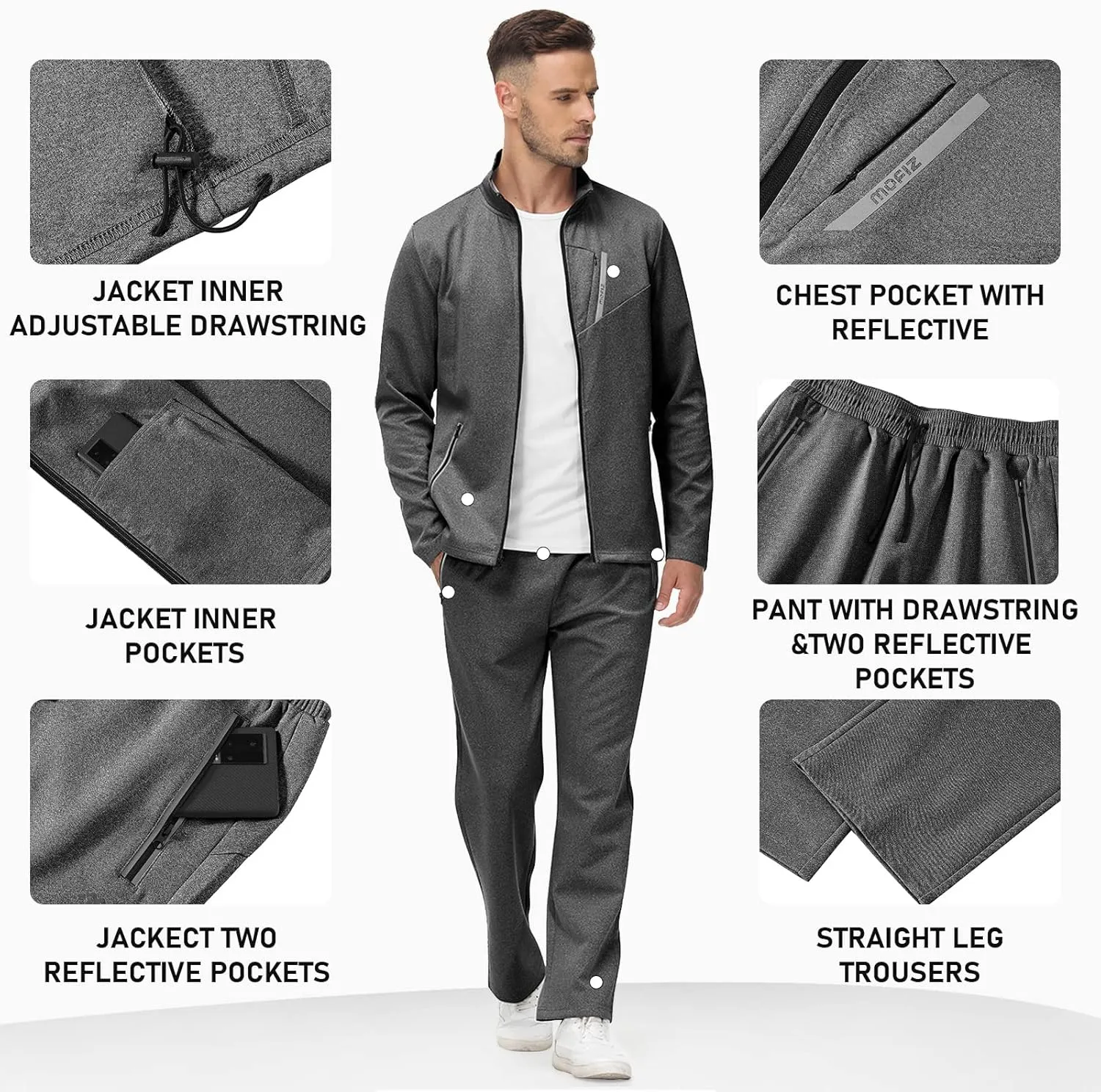 MoFiz Men's Tracksuits Set Long Sleeve Causal Full Zip Running Sports Sweatsuit For Men 2 Piece Outfits