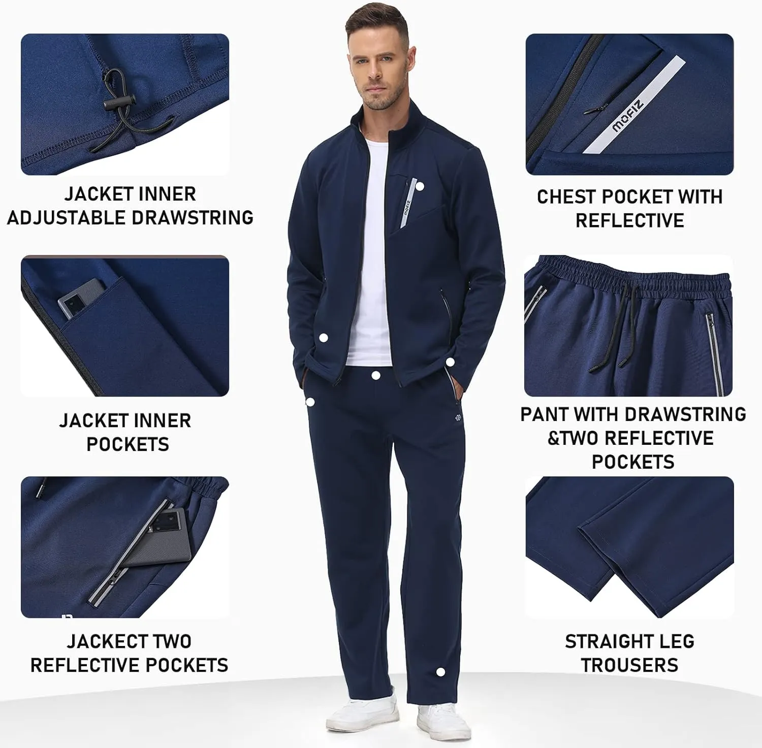 MoFiz Men's Tracksuits Set Long Sleeve Causal Full Zip Running Sports Sweatsuit For Men 2 Piece Outfits